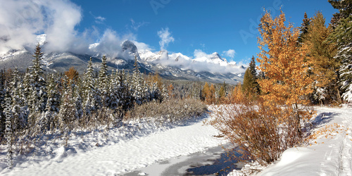 Frozen mountain river in Canmore, Canada