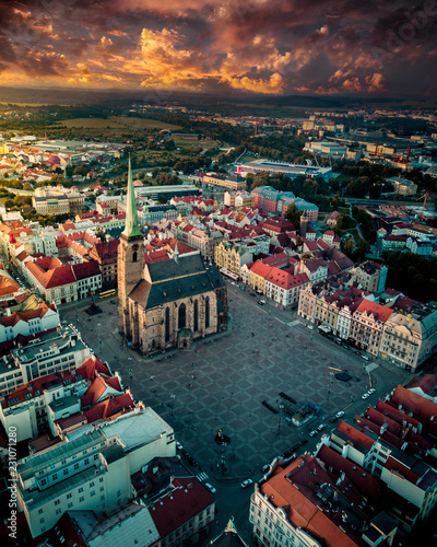 Aerial of a church in the Czech Republic photo