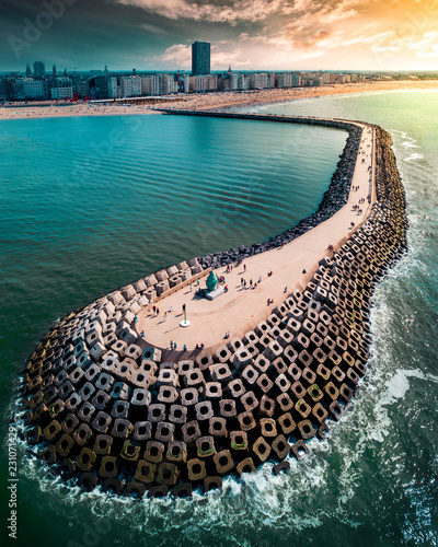 Cinderblocks along the coastline in Belgium photo