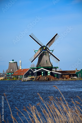 Windmills in the Dutch village of Zaanse Schaans near Amsterdam  Netherlands