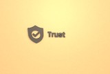 Text Trust with brown 3D illustration and yellow background