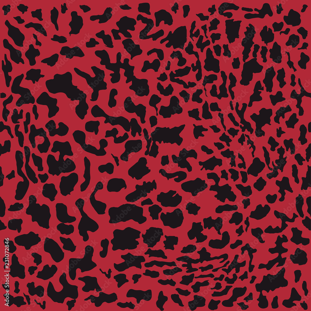 Obraz premium Seamless leopard pattern. Black spots on red background. 