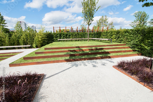 Corten edge of the lawn in the garden