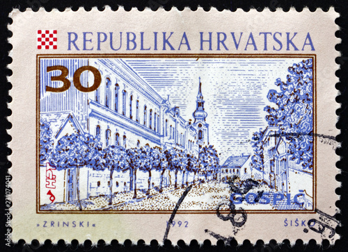 Postage stamp Croatia 1993 Starcevic Street, Gospic, Croatian City photo