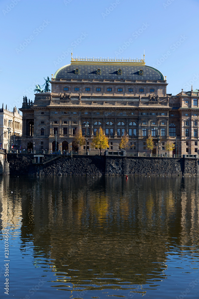 View on the autumn Prague National Theater, Czech Republic