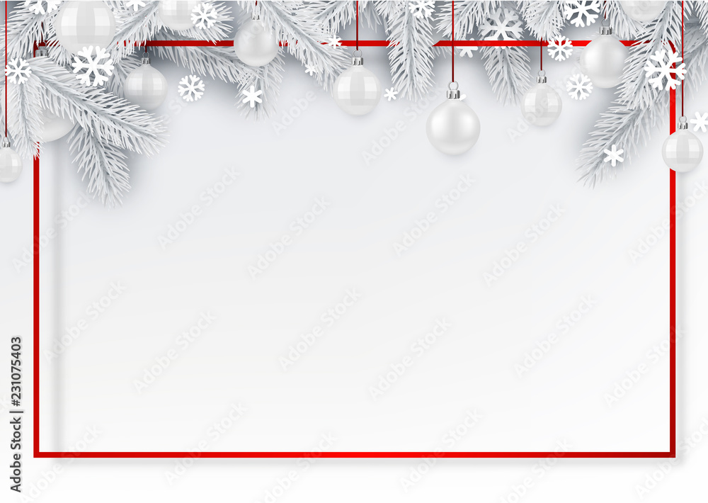 Fototapeta premium Christmas and New Year background with fir branches and Christmas balls.