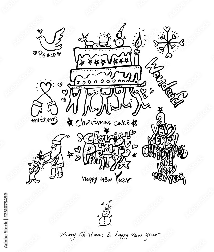 Obraz premium 크리스마스 / 손으로 그린 성탄절 포스터