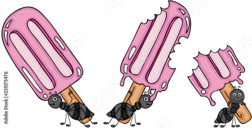 Ants with ice creams melting
