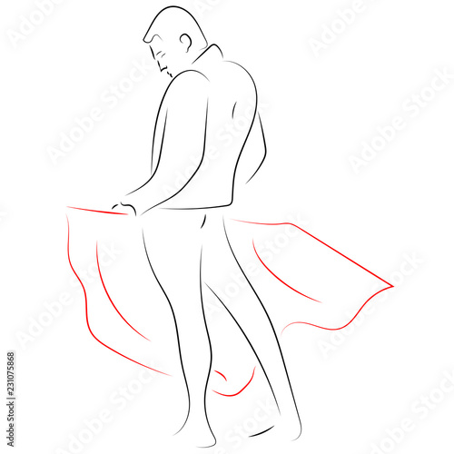 Black line  matador, he's the bullfighter, on white background. Hand drawing vector. Sketch style graphic.