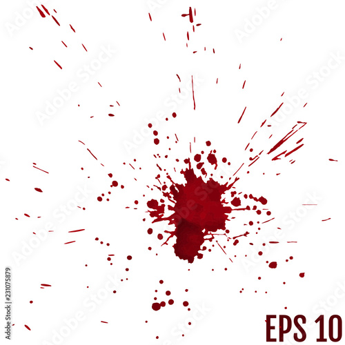 Blood splatter painted vector isolated on white for halloween design. Red dripping blood drop watercolor