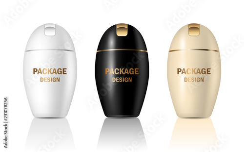 Vector 3d set mockup plastic glossy realistic jar containers for packing cream, shampoo, soap, cosmetics products. Design for advertising, banners, illustration.