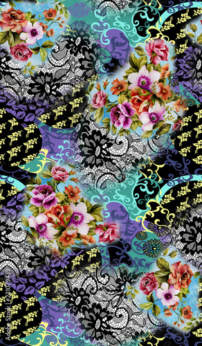 Flower design over ethnic ground