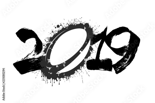Abstract number 2019 and a rugby ball from blots