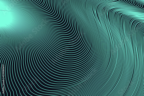 Abstract Dark Turquoise Geometric Pattern with Waves. Striped Spiral Texture
