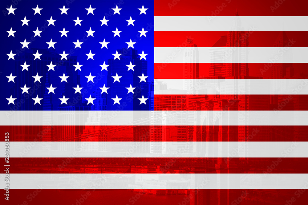 Naklejka premium USA flag in minimalistic composition with New York Skyline in background