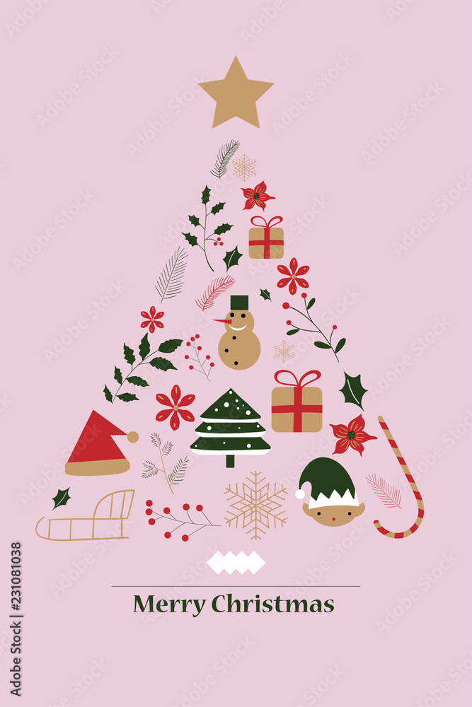 Merry Christmas card with christmas tree. Merry Christmas card with christmas tree.