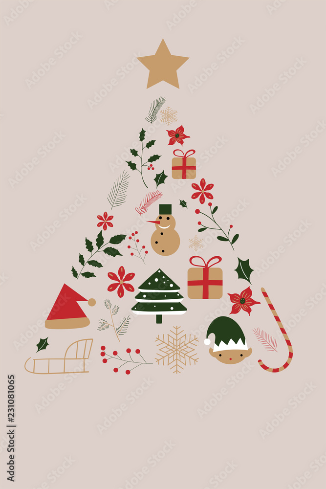 Merry Christmas card with christmas tree. Merry Christmas card with christmas tree.