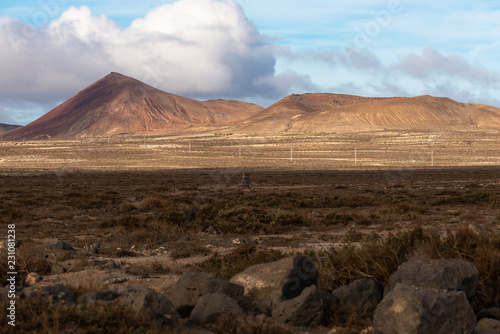 early morning volcano view in a desert