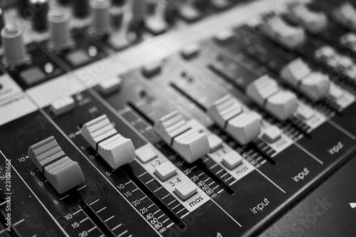 Equalizer of mixing console in black and white colors