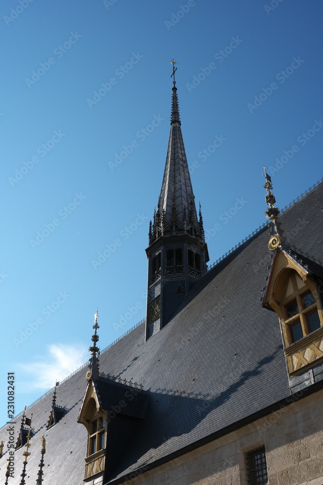 Beaune,France-October 15, 2018: Hospices de Beaune or Hotel-Dieu in Beaune, France Beaune,France-October 15, 2018: Hospices de Beaune or Hotel-Dieu in Beaune, France