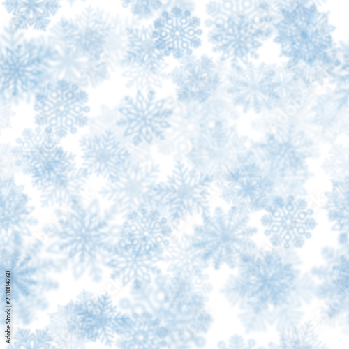 Seamless pattern with blue shiny snowflakes. Christmas decoration