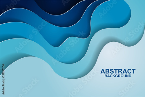 Abstract background design with blue paper cut shapes. Paper cut vector illustration for banner, presentation, and invitation. Paper art and craft style.