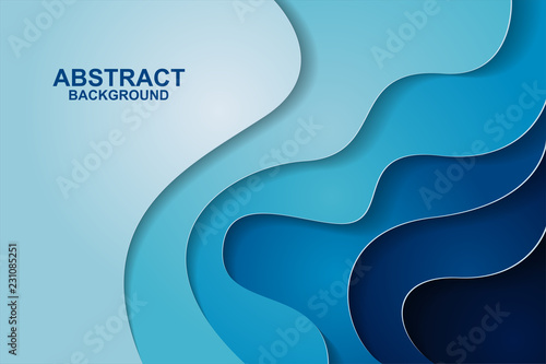 Abstract background design with blue paper cut shapes. Paper cut vector illustration for banner, presentation, and invitation. Paper art and craft style.