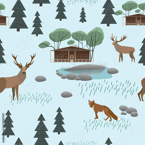 Pattern with cute forest animals.