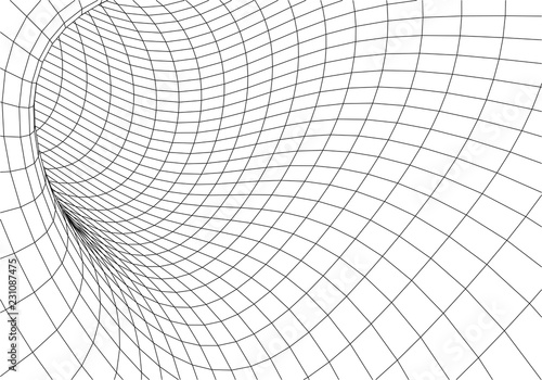 Tunnel or wormhole. Digital 3d wireframe tunnel. 3D tunnel grid. Network cyber technology. Surrealism. Background abstract vector image