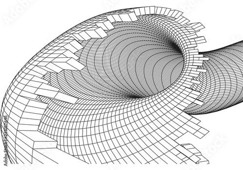 Tunnel or wormhole. Digital 3d wireframe tunnel. 3D tunnel grid. Network cyber technology. Surrealism. Background abstract vector image