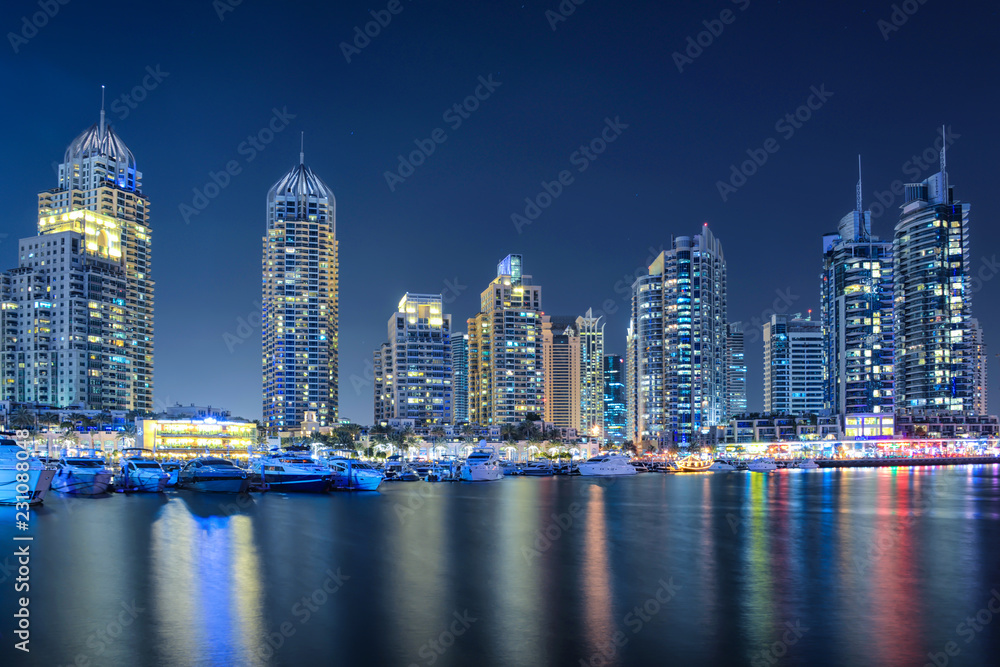 Dubai Marina at night, sunset in Dubai Marina Dubai Marina at night, sunset in Dubai Marina