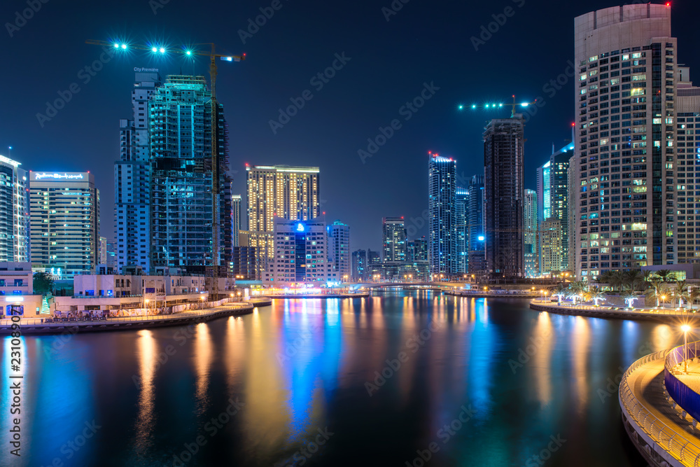 Dubai Marina at night, sunset in Dubai Marina Dubai Marina at night, sunset in Dubai Marina