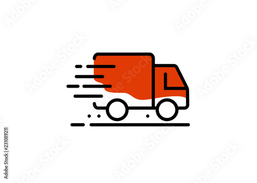 Fast shipping delivery truck. Line icons. Vector illustration for apps and websites