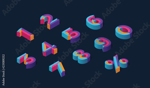 0, 1, 2, 3, 4, 5, 6, 7, 8, 9 isometric 3D numeral alphabet.  Percent off, sale background. Colorfull polygonal triangle Letter. Eps10. Vector Isolated Number.