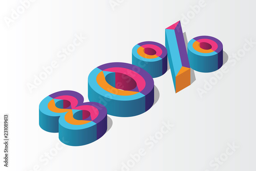 Isometric 80% percent off, 3D sale background, colorfull polygonal triangle object. Eps10 Vector.