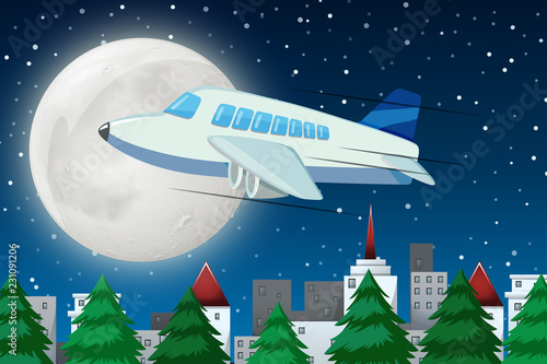 Airplane flying over sky at night
