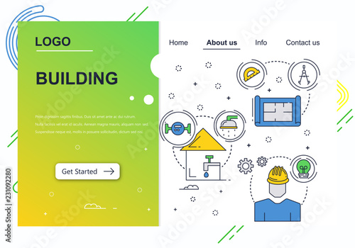 Vector web site linear art design template. Building construction company. Landing page concepts for website and mobile development. Modern flat illustration.