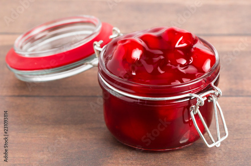 Cherry Pie Filling in a Glass Canning Jar