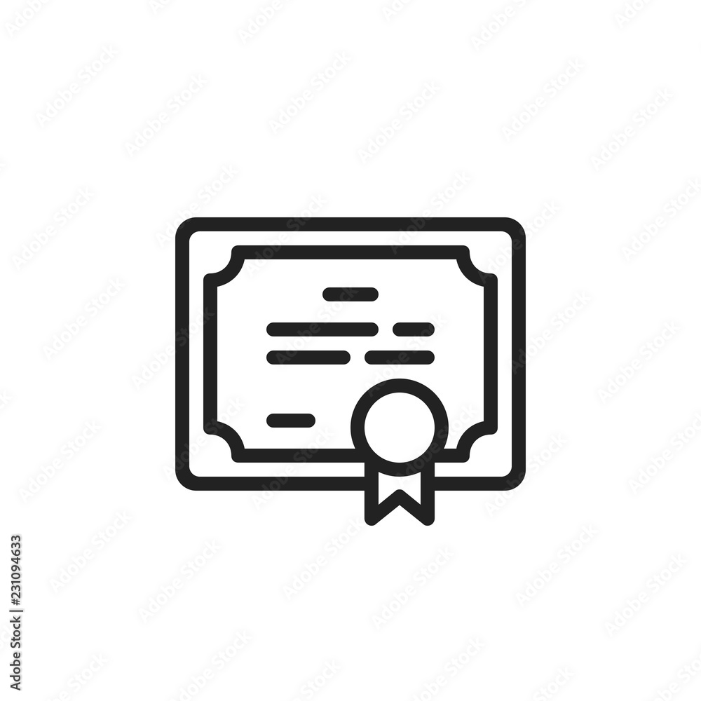 Certificate Document Icon Vector Line Outline Certificate Document Icon Vector Line Outline
