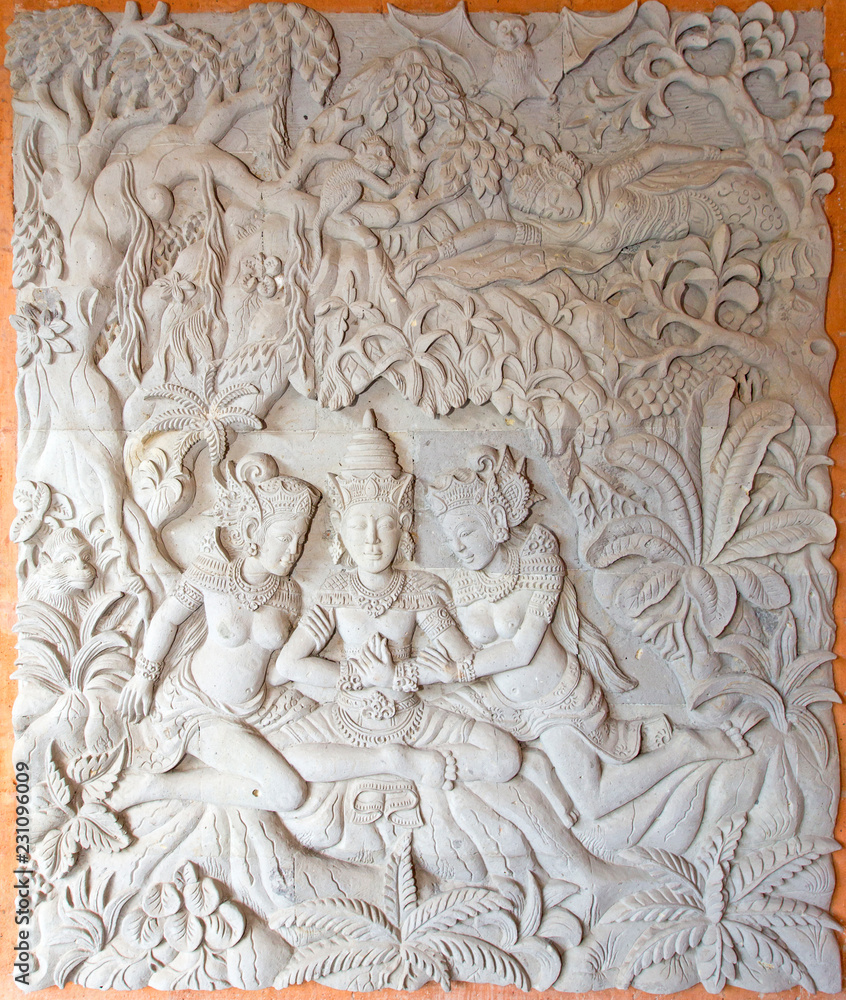 decorative basrelief on the lime stone wall