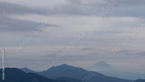 Japanese mountains, with Mt. Fuji in the distance