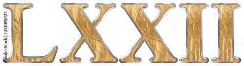 Roman numeral LXXII, duo et septuaginta, 72, seventy two, isolated on white background, 3d render