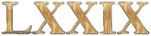 Roman numeral LXXIX, novem et septuaginta, 79, seventy nine, isolated on white background, 3d render photo