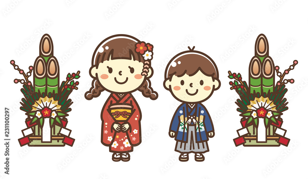 Fototapeta premium お正月 子供 着物
