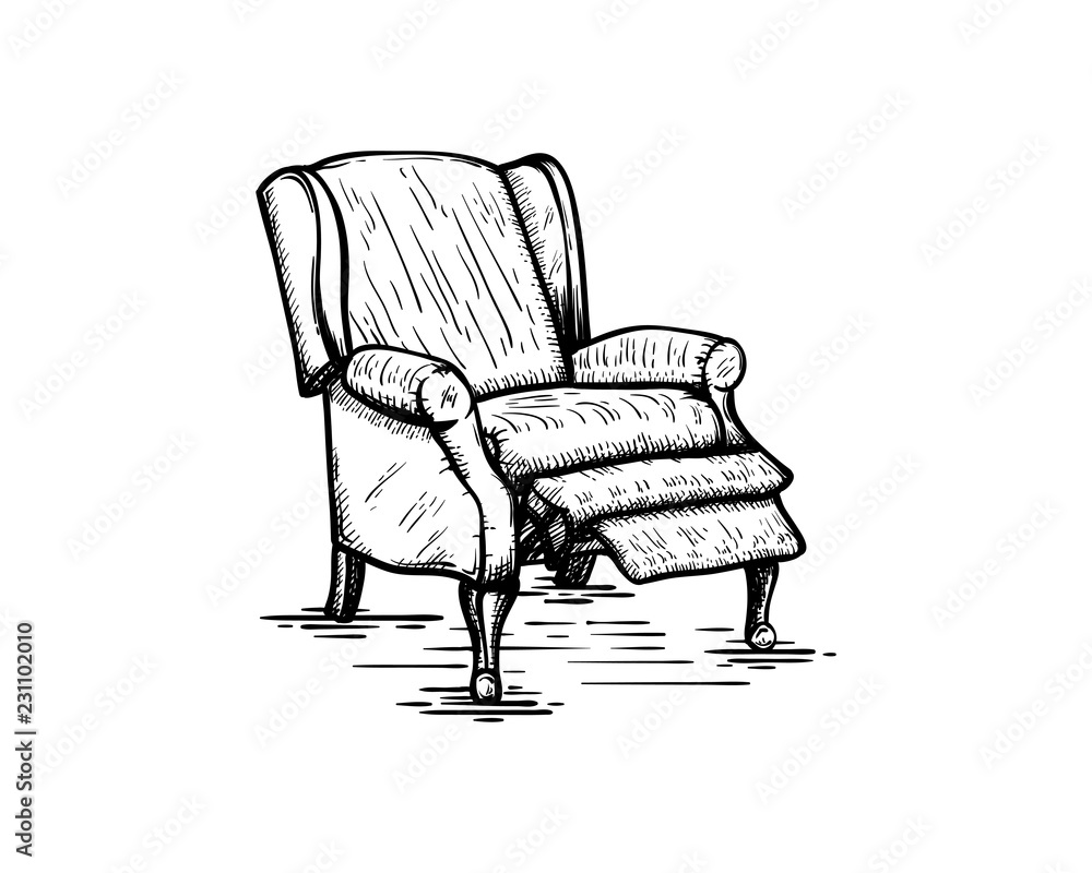 Hand Drawing Vector Relaxing Chair Sofa Sign Symbol Home Furniture