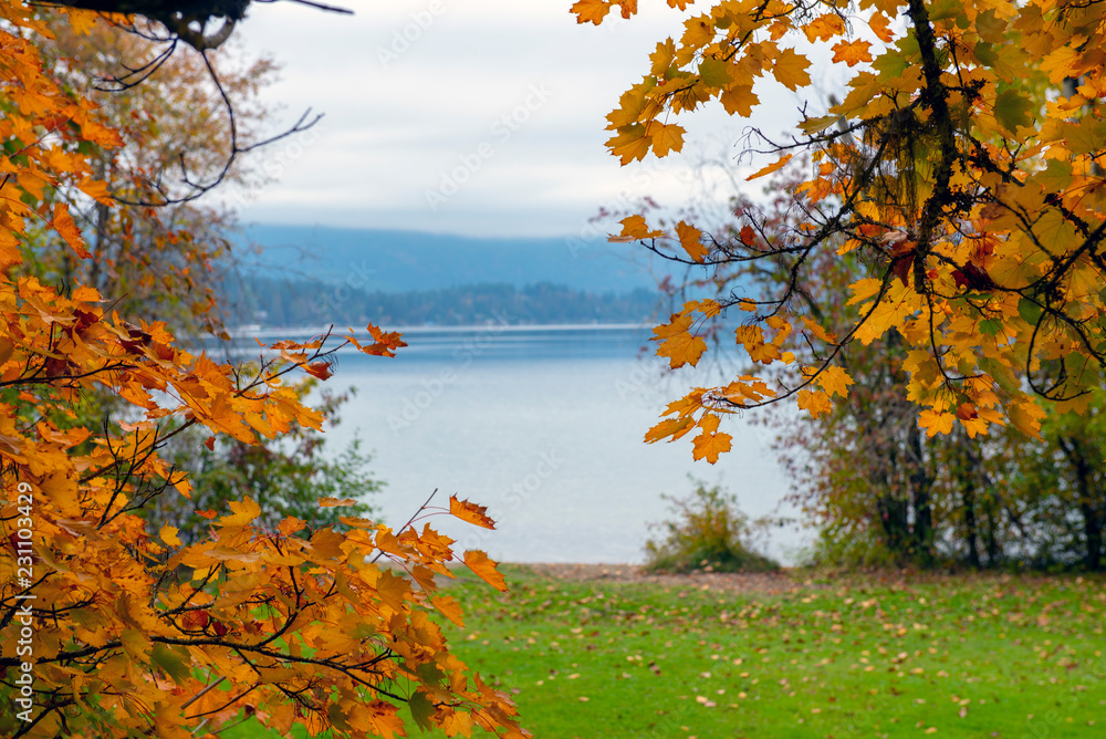 Sproat Lake provincial park during the fall in Vancouver Island