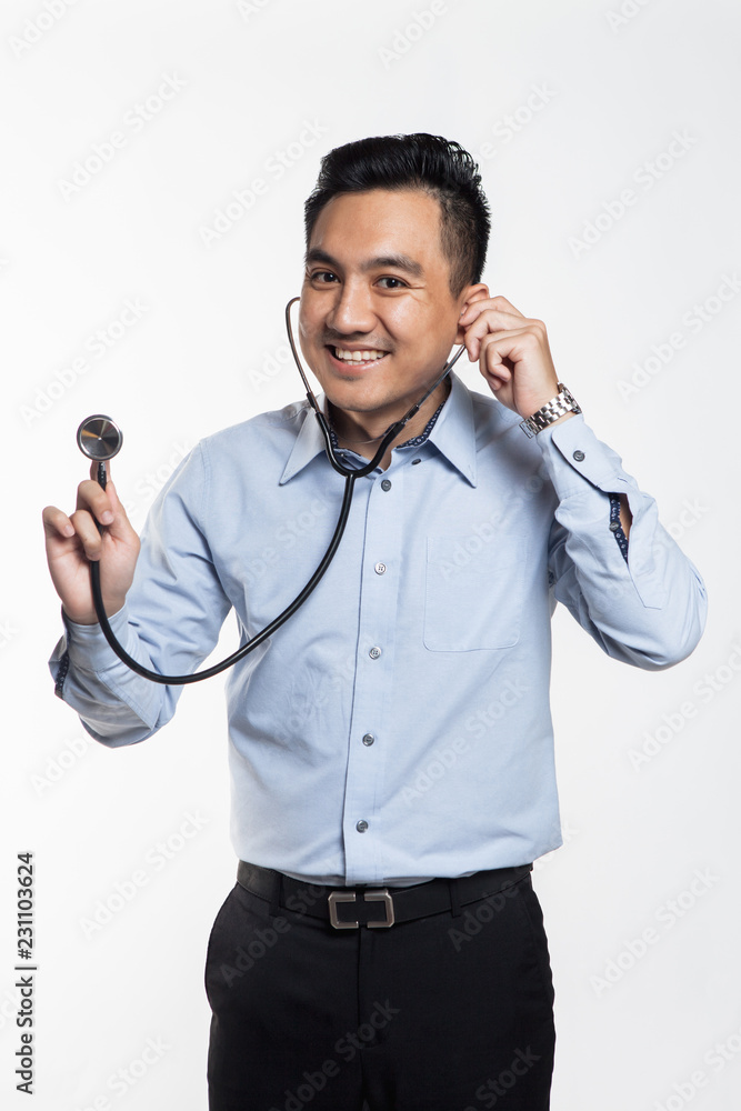 Professional asian doctor holding stethoscope for check-up Professional asian doctor holding stethoscope for check-up