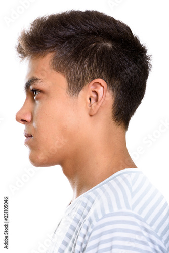 Close up profile view of young handsome man