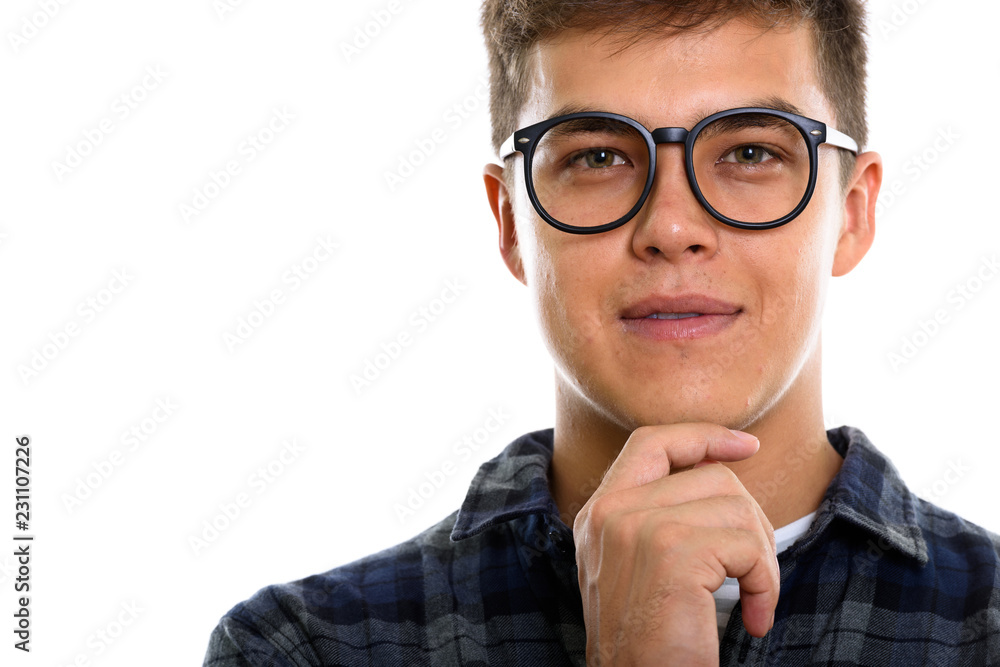 Close up of young handsome man thinking Close up of young handsome man thinking
