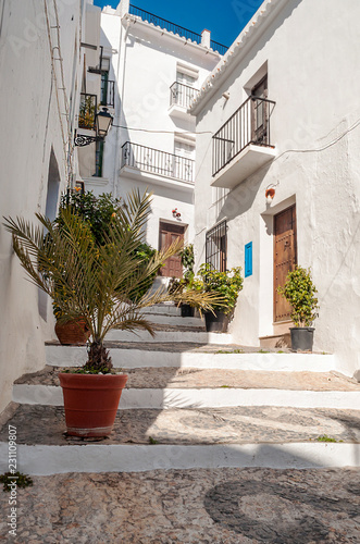 Street of white walls in a village of Andalusia called Frigiliana